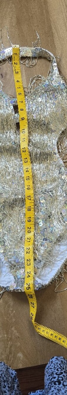 Silver Sequin Bead Fringe Performance Bodysuit Adult L Pop Star Stage Costume - Picture 3 of 16